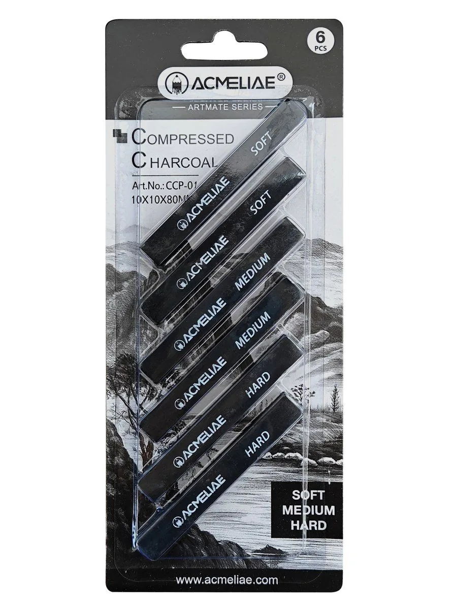 Набор угля для рисования ACMELIAE soft, medium, hard, 6 шт/уп