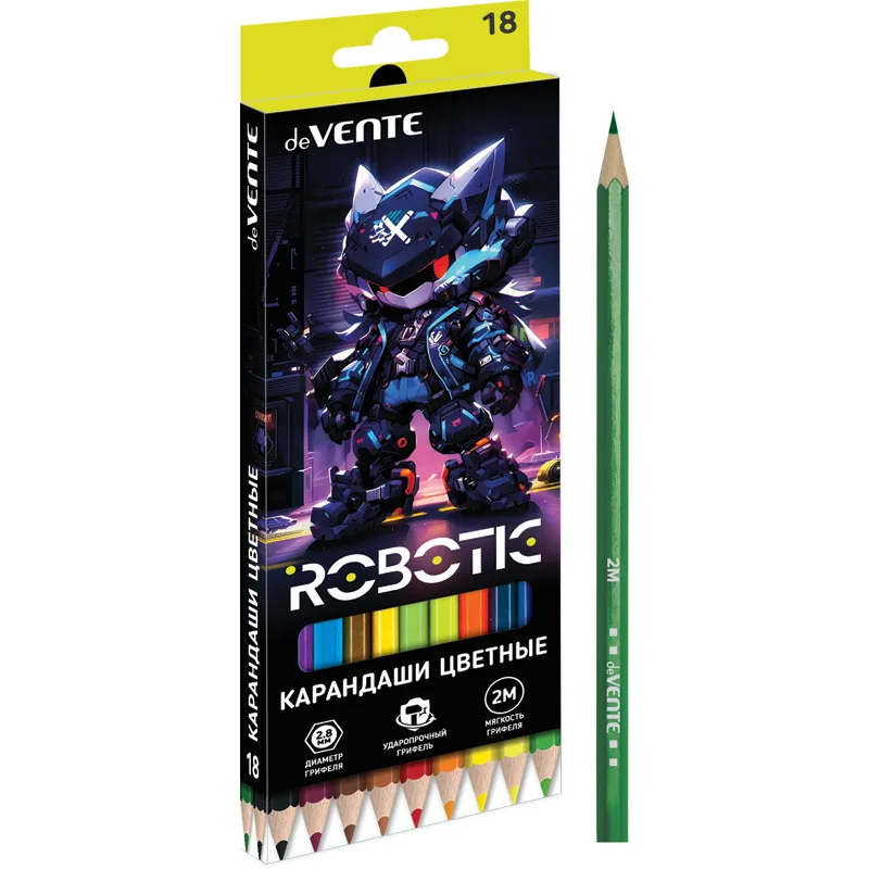 Карандаши цвет. 18цв deVENTE Robotic 2М, шестигранные