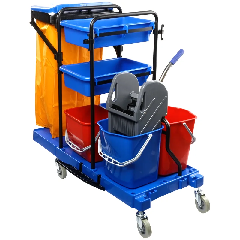 Тележка уборочная OfficeClean Professional ведра 2*20л, 2*11л, отжим, держ. д/мешка, мешок, 2поддона_1