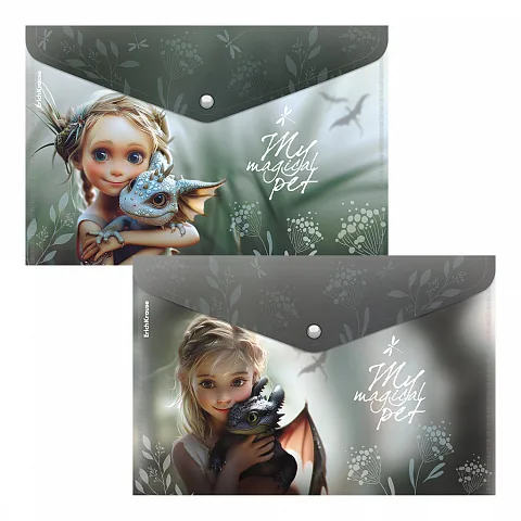 Конверт на кнопке А4  Magic Pet 0,16мм, ассорти