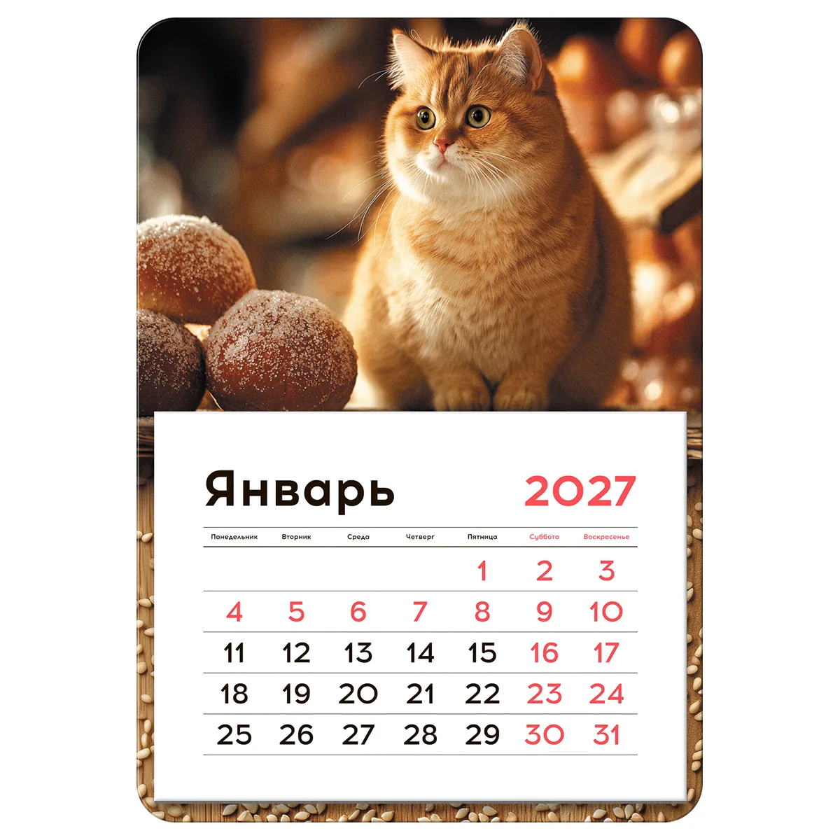 Календарь отрывной на магните, 130*180 мм, склейка BG "Кот", 2027г.