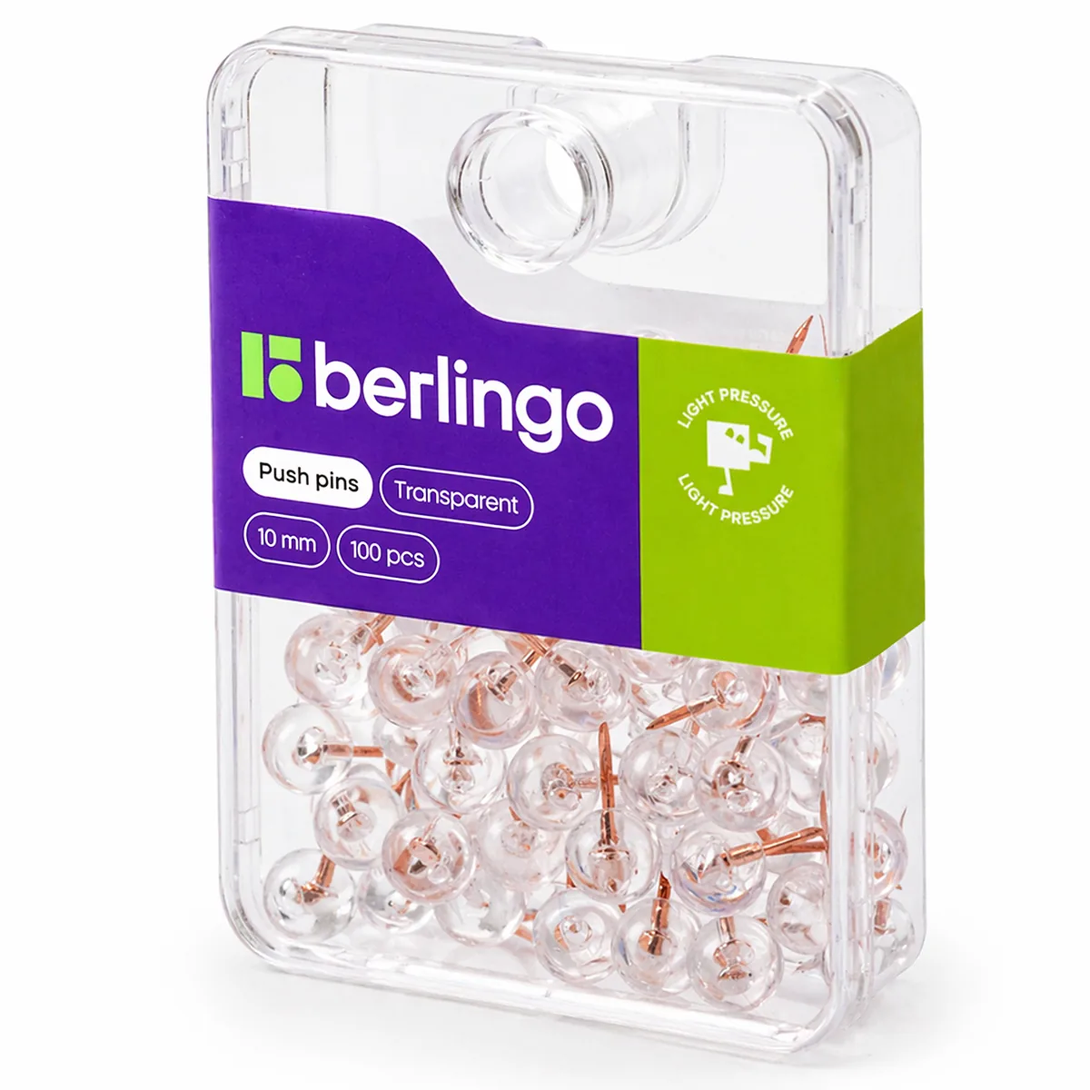 Кнопки силовые Berlingo, 100шт., пластиковый бокс, круглые, прозрачные, розовое золото