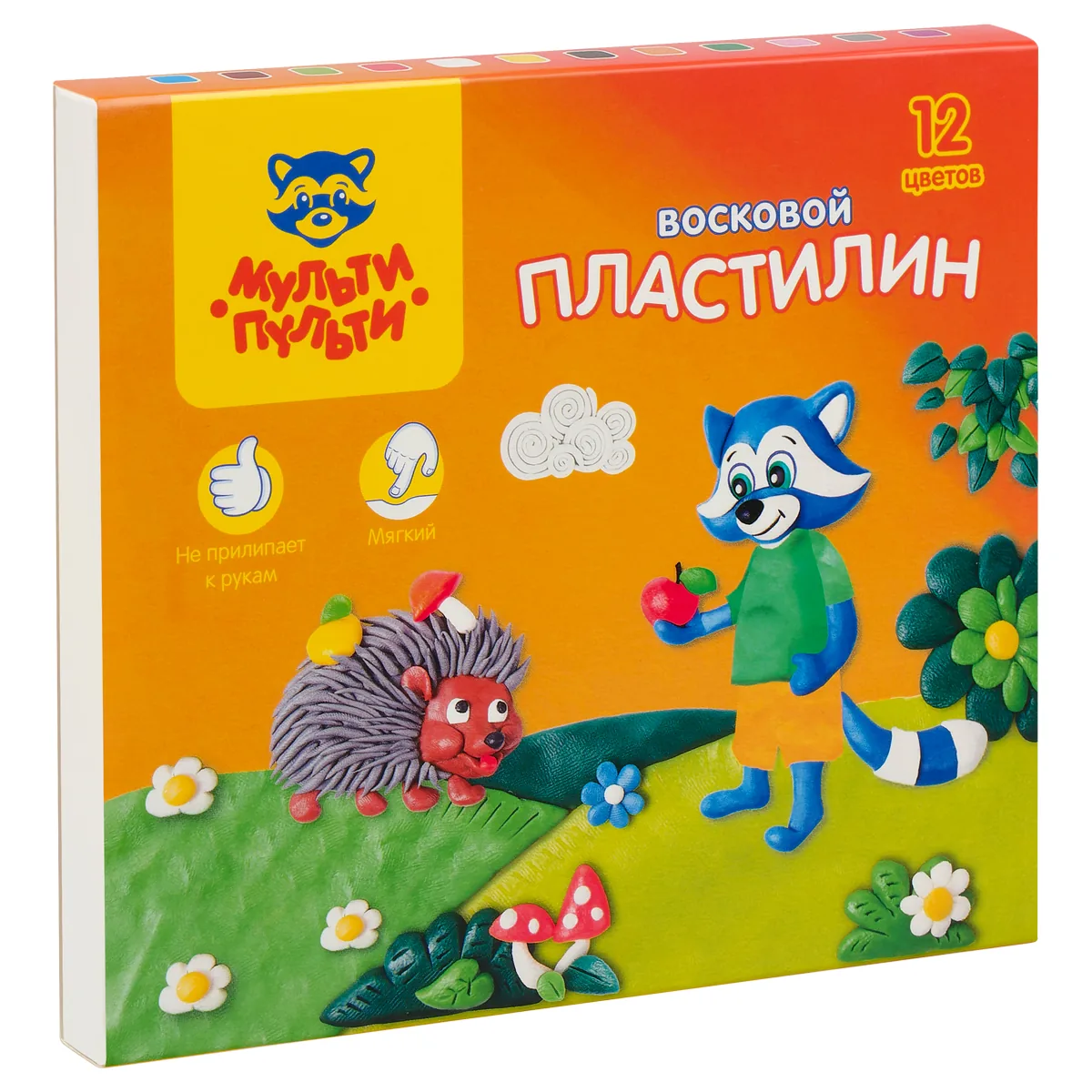 Пластилин Мульти-Пульти "Енот в лесу", 12 цветов, 180г, восковой, со стеком, картон
