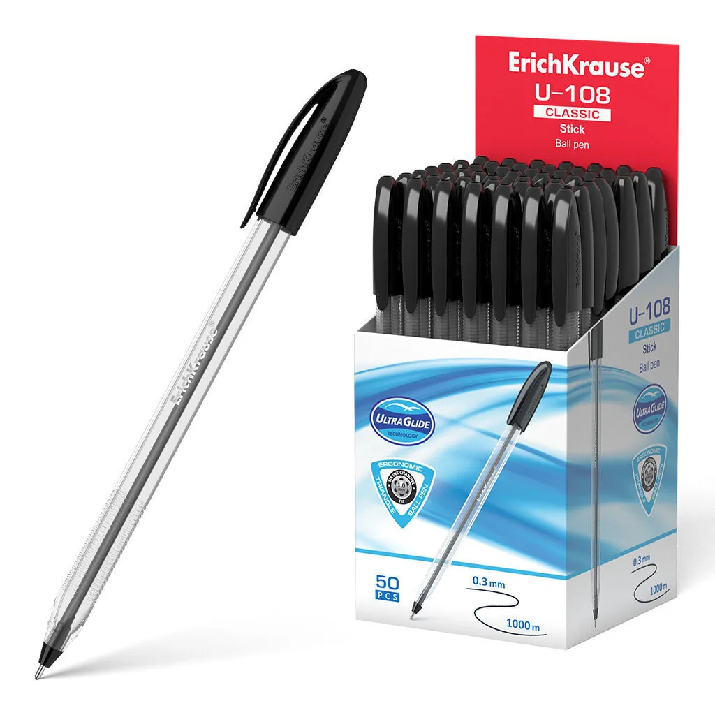 Ручка шар. ЕК ULTRA GLIDE U-108 чёрная, 1мм, прозр. корп.