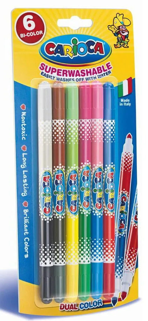 Фломастеры 12цв/ 6шт "Carioca bi-color" двусторонние, блистер