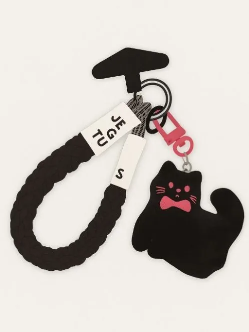 Брелок-подвеска для телефона "Bow cat" черный