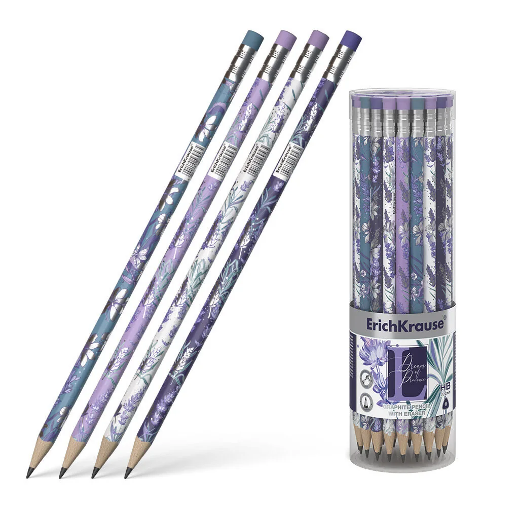 Карандаш Lavender НВ трехгранный с ластиком, тубус