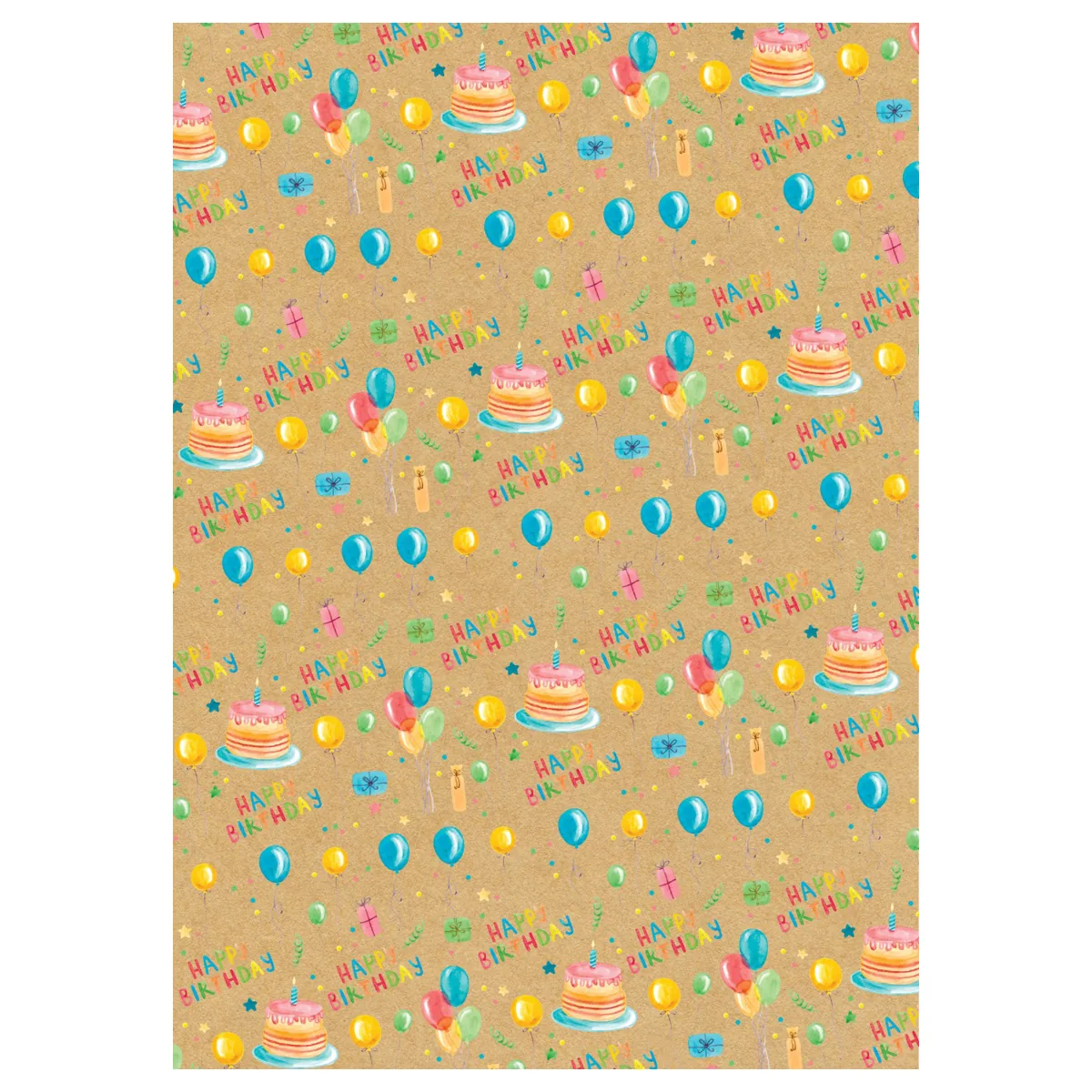 Упаковочная бумага крафт 70*100см, MESHU "Happy birthday", 70 г/м2