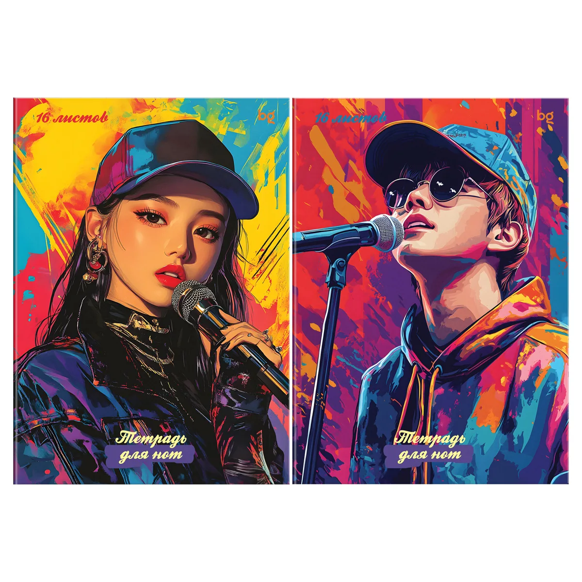 Тетрадь для нот 16л., А4, на скрепке BG "K-pop", глянцевая ламинация, (вертик.)