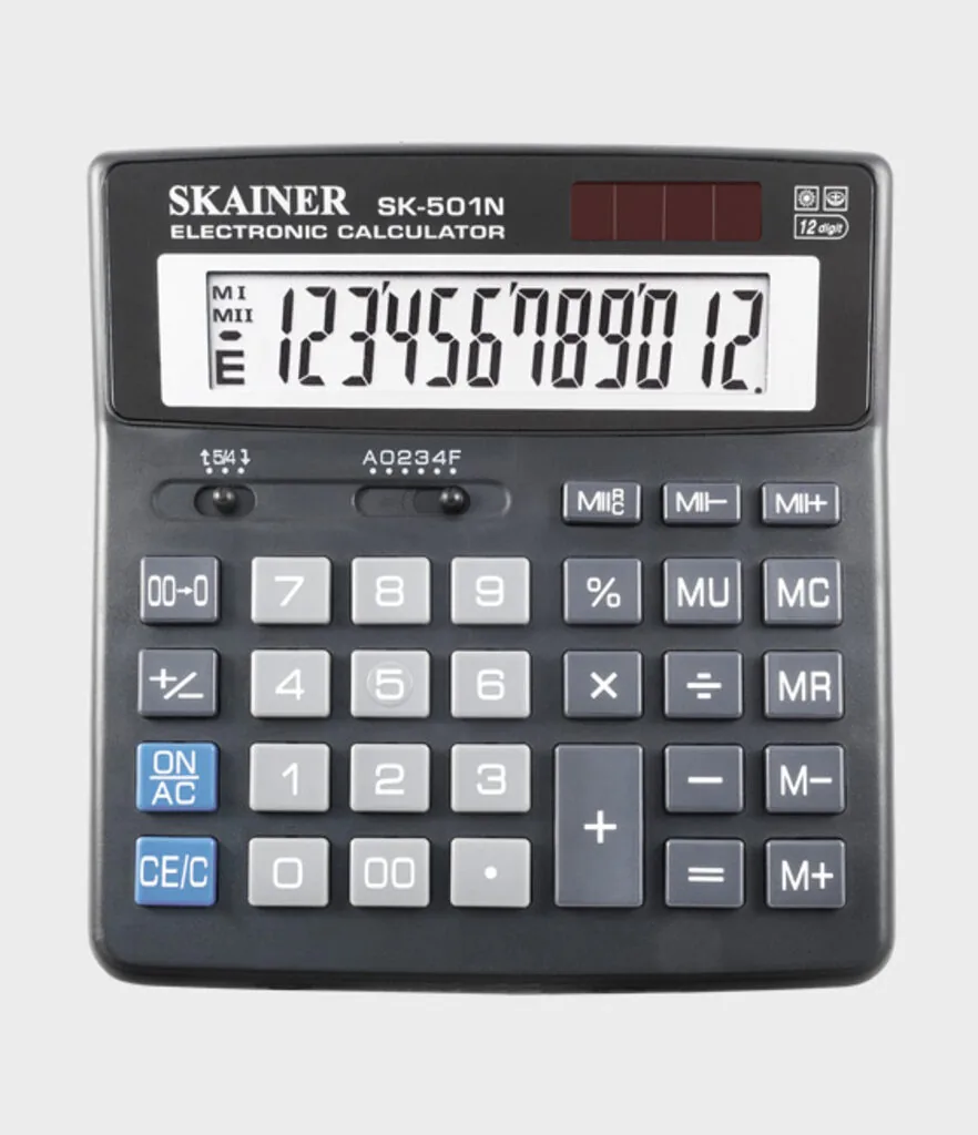 Калькулятор  12 разр. Skainer  настольный проф., двойное питание, черный SK-501N