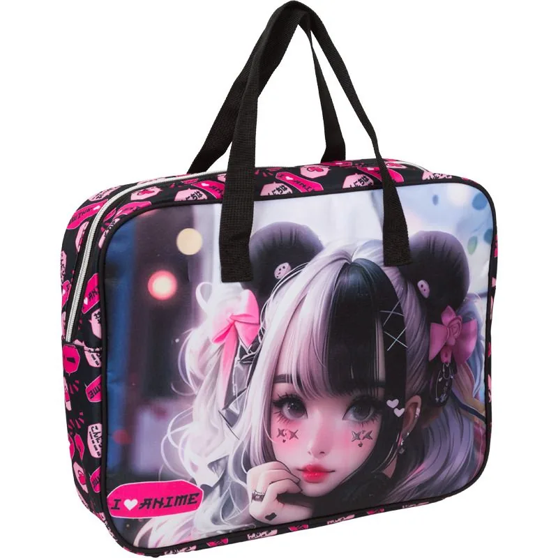 Папка А4 (360*280*80) с ручками, молния, ткань "  I Love Anime"