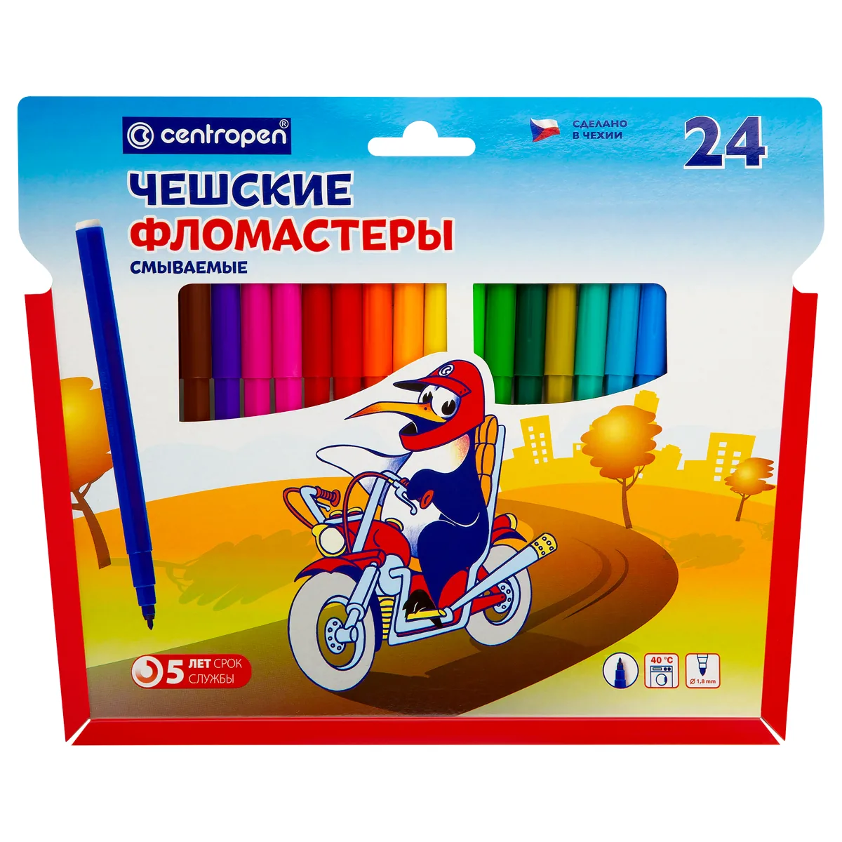 Фломастеры Centropen "Пингвины", 24цв., смываемые, картон, европодвес