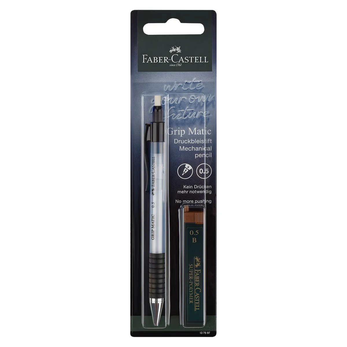 Карандаш механический Faber-Castell "Grip Matic"+грифели, 0,5мм, небесный, блистер