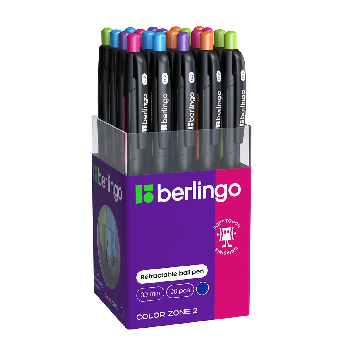 Ручка шариковая автоматическая Berlingo "Color Zone 2" синяя, 0,7мм, корпус ассорти