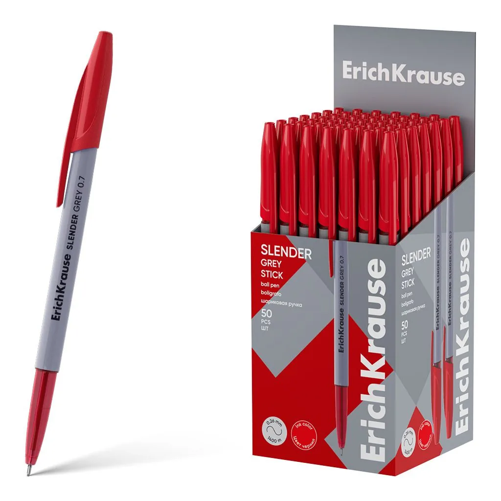 Ручка шар. EK Slender Stick Grey. Super Glide Technology 0,7мм, красная