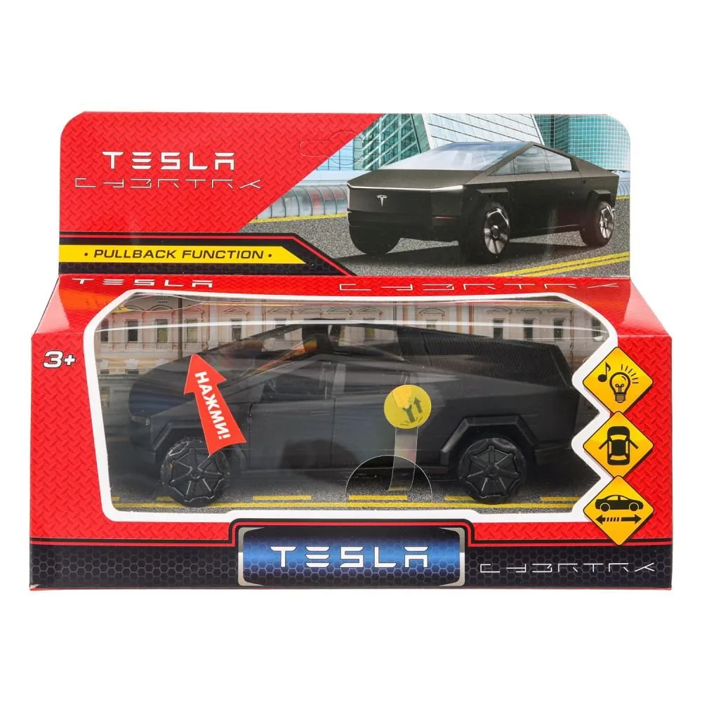 Машинка метал. 13,7 см "tesla cybertruck" свет-звук, инерция, матовый