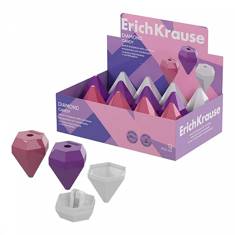 Точилка пласт. с контейнером  1 отв. Diamond, Candy, ассорти