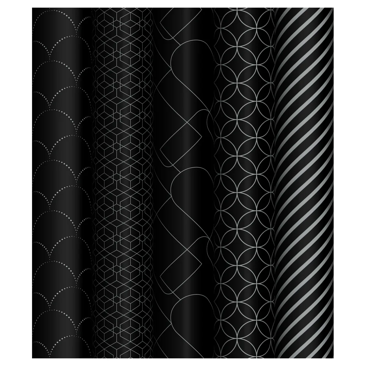 Набор упаковочной бумаги глянц. 70*100см, MESHU "Pattern on black", 80г/м2, ассорти 5 дизайнов