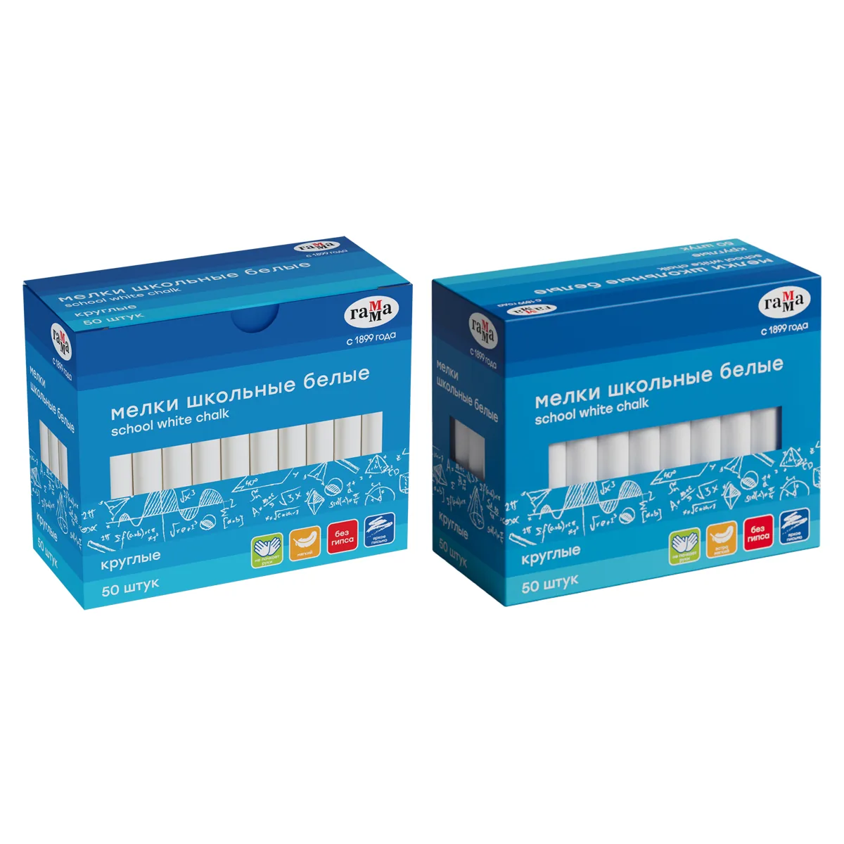 Мелки школьные Гамма, белые, 50шт., мягкие, круглые, картонная коробка