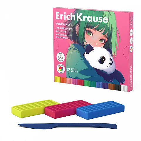 Пластилин 12цв 180гр. Erich Krause Panda Hugs со стеком