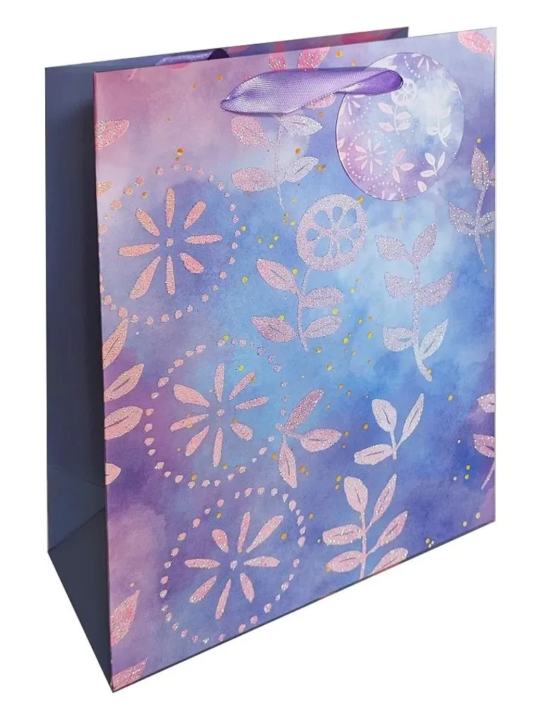 Пакет подар. бумажн. 26*32*12 см 210 гр/м2  Pink Batik, мат.лам., блестки