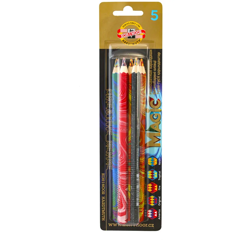 Карандаш с многоцв. грифелем Koh-I-Noor "Magic America. Original. Fire. Tropical. Neon", 5шт., утолщ., шестигран., блистер (ПОД ЗАКАЗ)