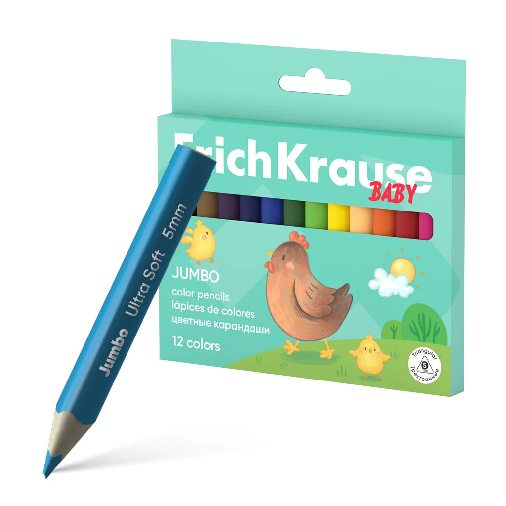 Карандаши цвет. 12цв ErichKrause Jumbo Baby укороченные трехгранные
