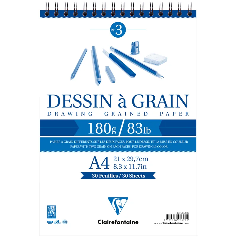 Скетчбук 30л., А4 Clairefontaine на гребне, мелкозернистая, 180г/м2