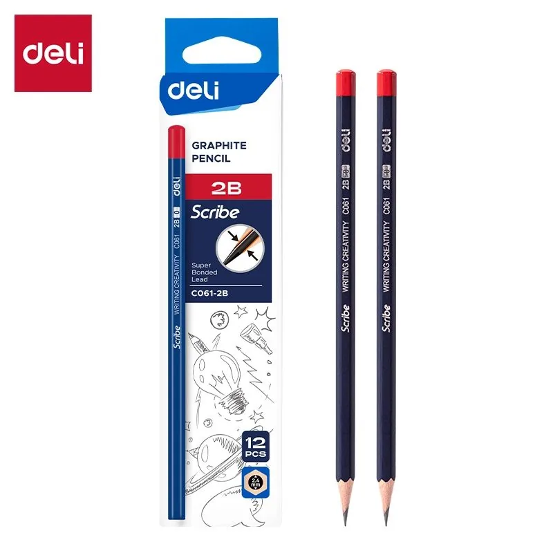 Карандаш Deli 2B Scribe , шестигранный, незаточ.,б/ластика