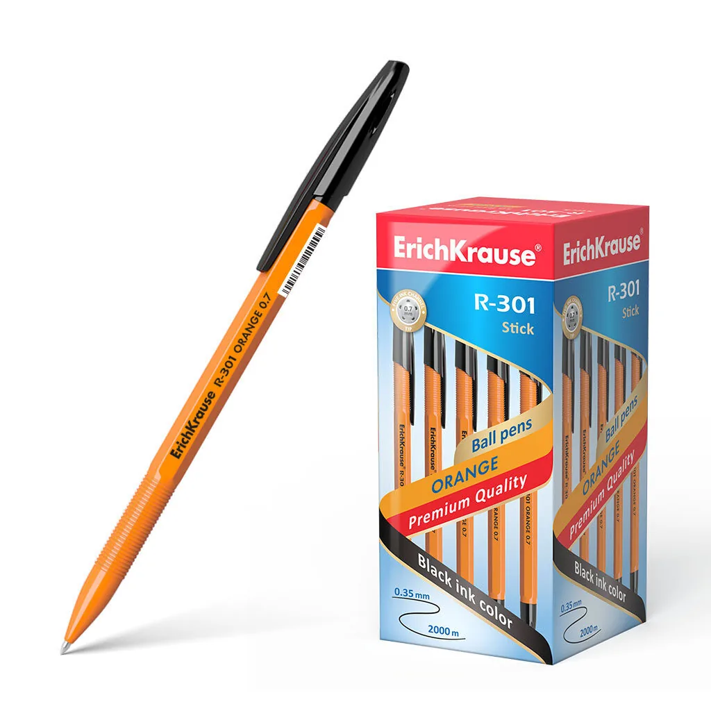 Ручка шар. ЕК R-301 Stick Orange чёрная, 0,7мм, пласт.корп.