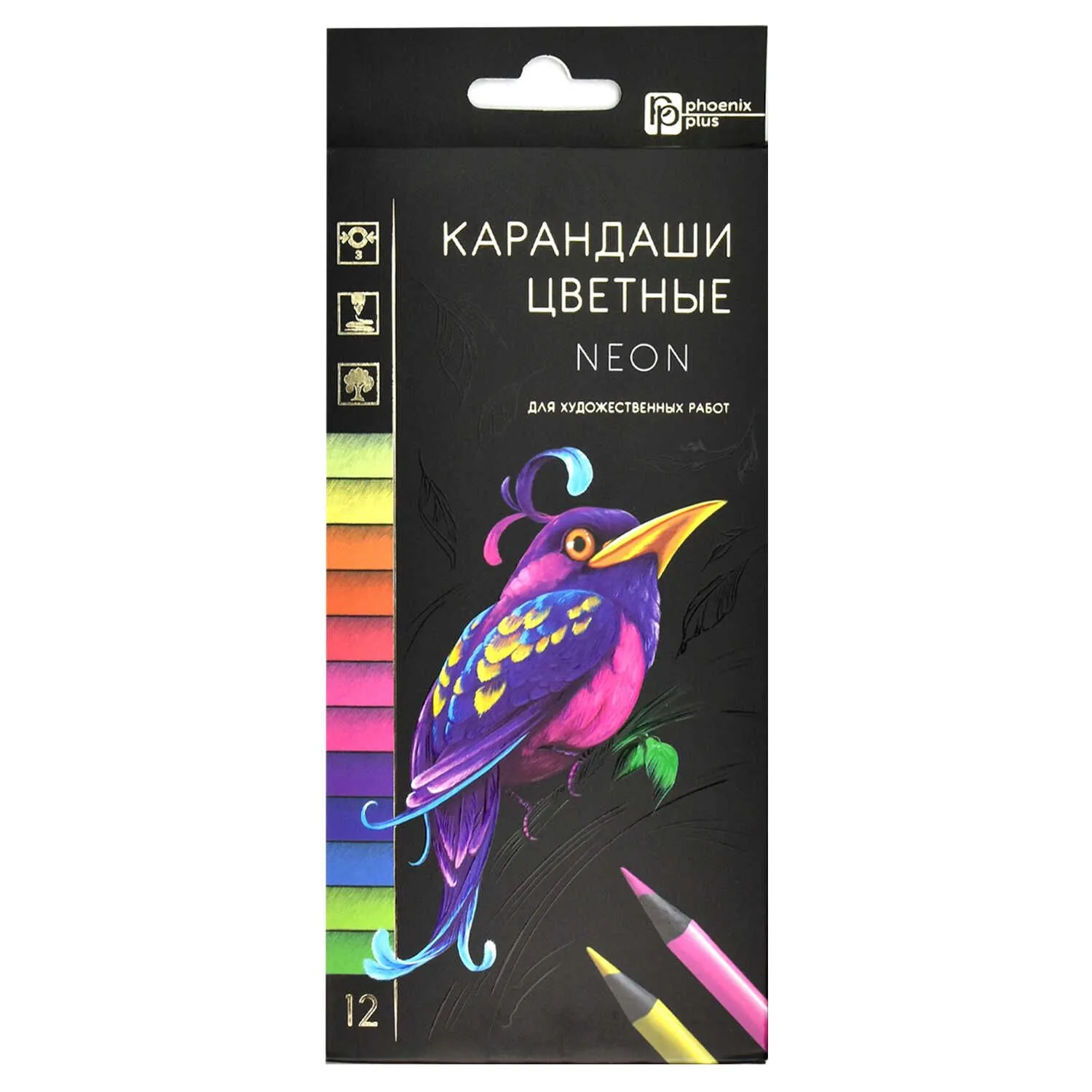 Карандаши цвет. 12цв  Феникс+ "Неон", деревянные, 3ММ