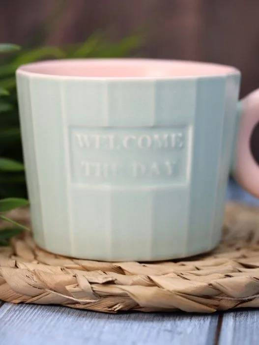 Кружка керамическая 320мл "Welcome the day" зеленая