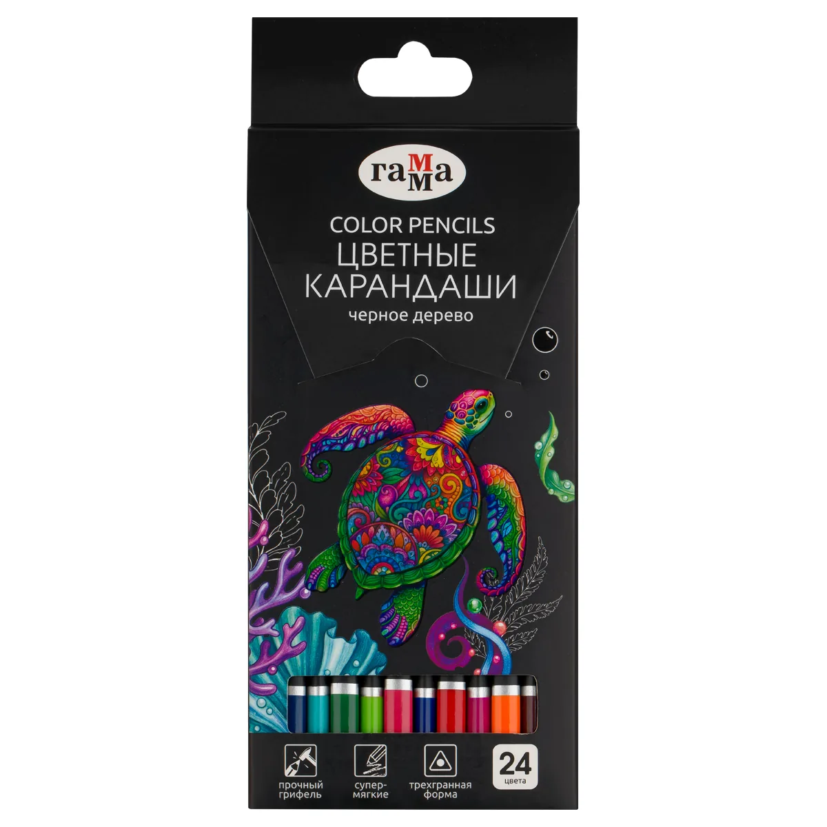 Карандаши цветные Гамма "Классические", 24цв., черное дерево,заточен., картон. упак., европодвес
